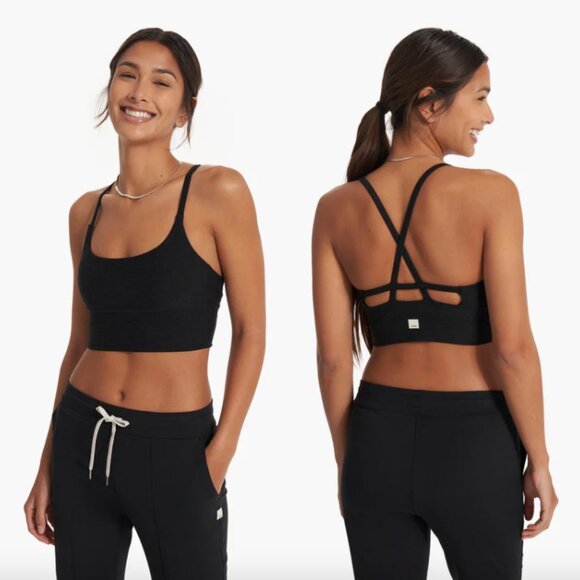 Vuori Black Heather Long Line Elevation strappy scoop neck yoga gym sports bra - Picture 1 of 4